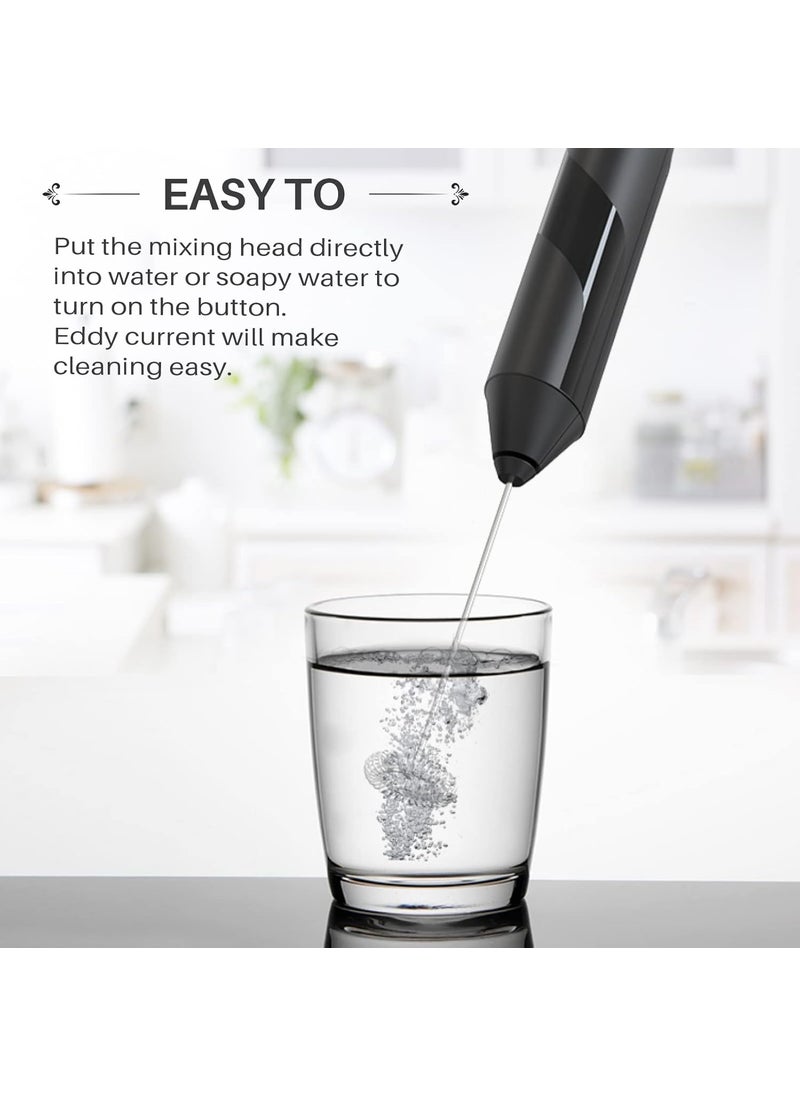 Hoocen Milk Frother for Coffee Stocking Stuffers for Men Christmas Gift for Men Electric Whisk Drink Mixer Battery Powered Foam Maker Mini Mixer and Coffee Blender Black