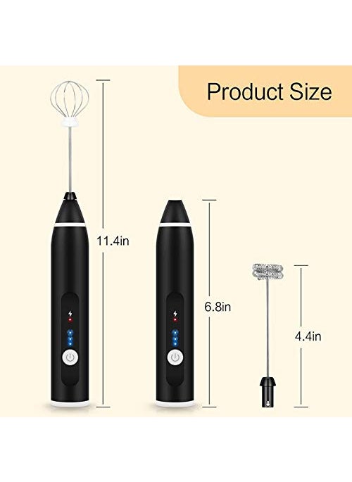DCTIMES Milk Frother USB Rechargeable 3Speed Adjustable Handheld Electric Foam Maker with 2 Stainless Whisks Mini Blender Drink Mixer for Coffee Cappuccino Latte Matcha Hot Chocolate 1