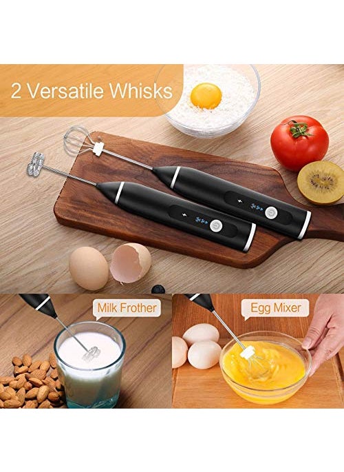 DCTIMES Milk Frother USB Rechargeable 3Speed Adjustable Handheld Electric Foam Maker with 2 Stainless Whisks Mini Blender Drink Mixer for Coffee Cappuccino Latte Matcha Hot Chocolate 1