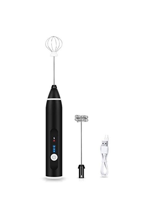 DCTIMES Milk Frother USB Rechargeable 3Speed Adjustable Handheld Electric Foam Maker with 2 Stainless Whisks Mini Blender Drink Mixer for Coffee Cappuccino Latte Matcha Hot Chocolate 1