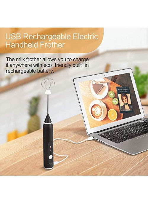 DCTIMES Milk Frother USB Rechargeable 3Speed Adjustable Handheld Electric Foam Maker with 2 Stainless Whisks Mini Blender Drink Mixer for Coffee Cappuccino Latte Matcha Hot Chocolate 1