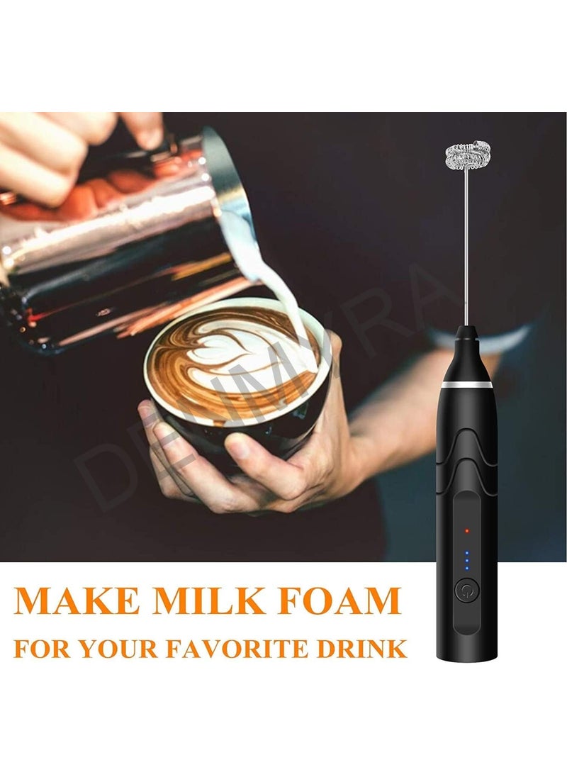 DENMYRA Milk Frother Handheld USB Rechargeable Electric Foam Maker for Coffee Hot Milk Milk Frother for Coffee Egg Beater Hand Blender Coffee Beater Black USB Rechargeable