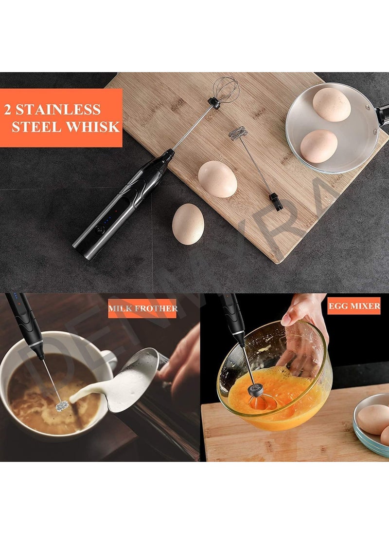 DENMYRA Milk Frother Handheld USB Rechargeable Electric Foam Maker for Coffee Hot Milk Milk Frother for Coffee Egg Beater Hand Blender Coffee Beater Black USB Rechargeable