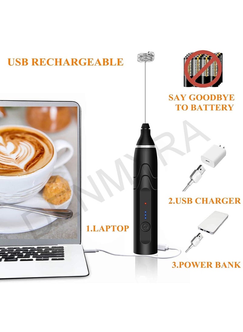 DENMYRA Milk Frother Handheld USB Rechargeable Electric Foam Maker for Coffee Hot Milk Milk Frother for Coffee Egg Beater Hand Blender Coffee Beater Black USB Rechargeable