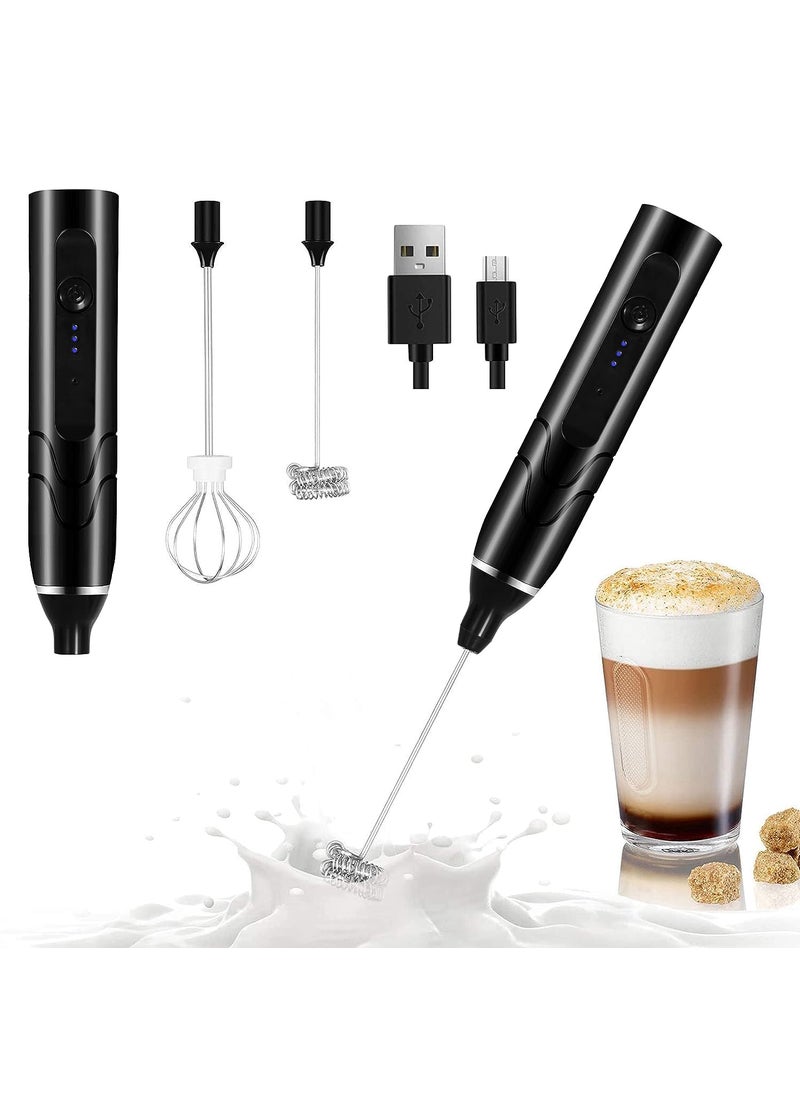DENMYRA Milk Frother Handheld USB Rechargeable Electric Foam Maker for Coffee Hot Milk Milk Frother for Coffee Egg Beater Hand Blender Coffee Beater Black USB Rechargeable
