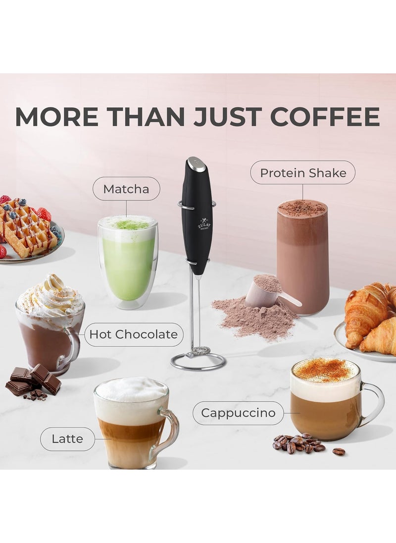 Electric Milk Frother with Stand Coffee frother Whisker Maker Hand Blender Beater for Coffee Milk Foam Maker Black