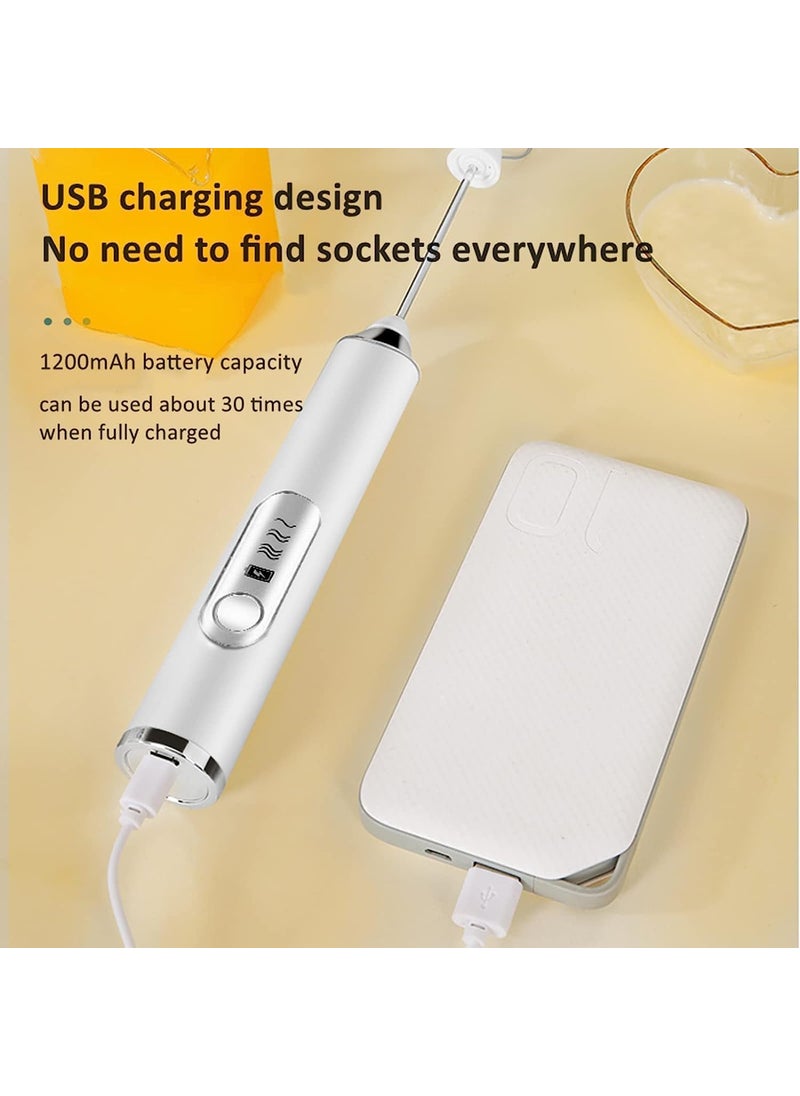 Konquer TimeS KTS Handheld Milk Frother Rechargeable 3Speed Electric Frother for Coffee with 2 Whisks Coffee Frother Mixer Standup Design for Cream Latte Cappuccino and for Butter Milk