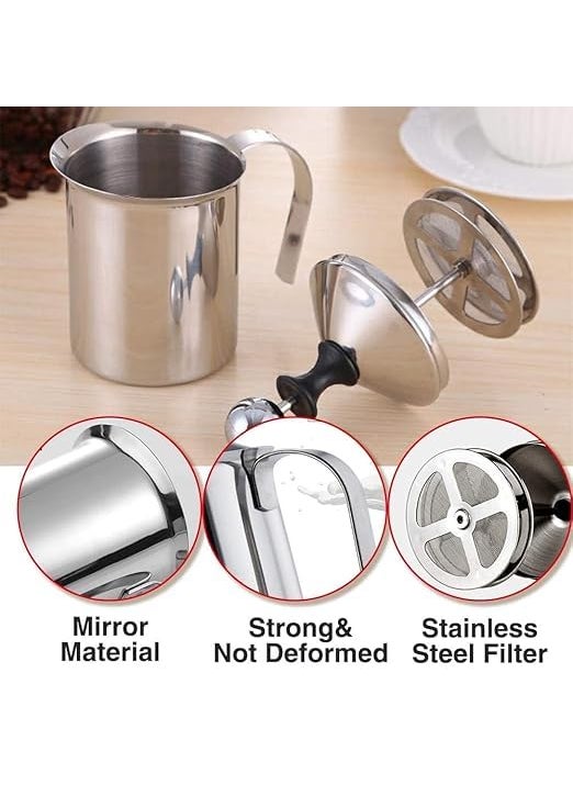BEYKURY Stainless Steel Manual Milk Frother Handheld 400ml Coffee Foam Maker for Cappuccino Chocolate Coffee and Beating Milk