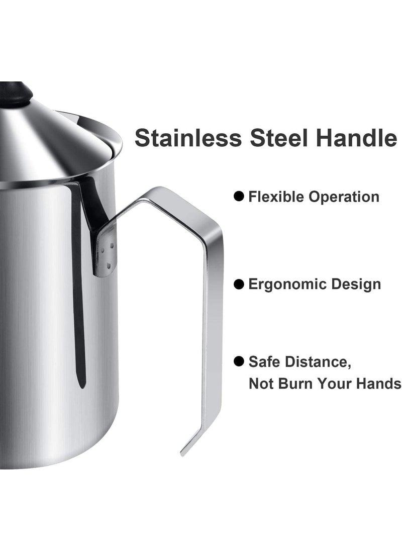 See Ever Stainless Steel Milk Frother for Coffee Frother Cappuccino Coffee Frother Double Froth Pump Manual Milk Frother Coffee Foam Maker Stainless Steel Hand Pump Milk Frother 400ml