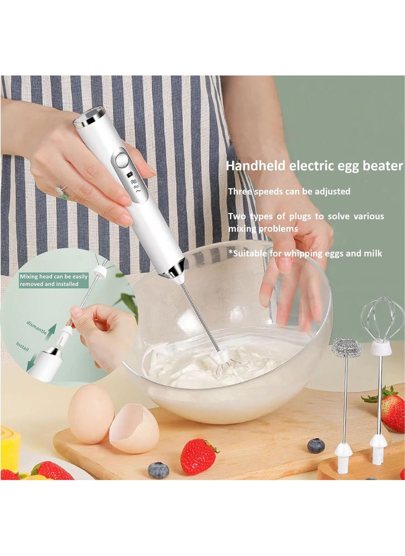 JrundMsoxz Rechargeable Milk Frother 3Speed Electric Handheld Frother for Coffee with 2 Whisks and Coffee Decoration Tool Coffee Frother Mixer Standup Design for Cream Latte Cappuccino White