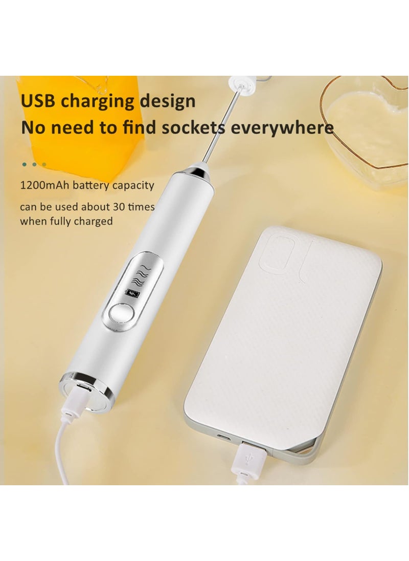 JrundMsoxz Rechargeable Milk Frother 3Speed Electric Handheld Frother for Coffee with 2 Whisks and Coffee Decoration Tool Coffee Frother Mixer Standup Design for Cream Latte Cappuccino White