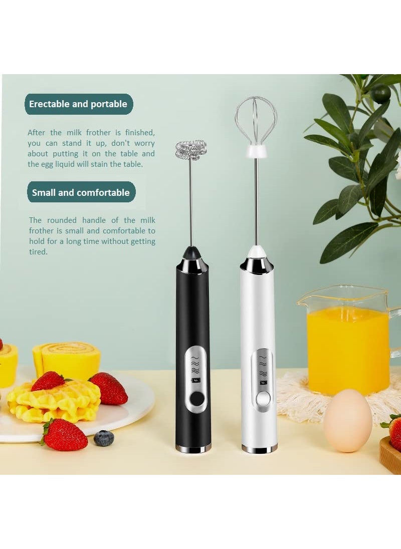 JrundMsoxz Rechargeable Milk Frother 3Speed Electric Handheld Frother for Coffee with 2 Whisks and Coffee Decoration Tool Coffee Frother Mixer Standup Design for Cream Latte Cappuccino White