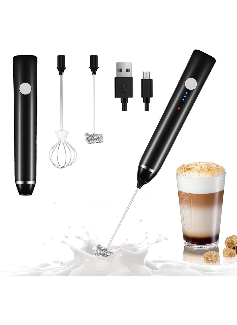 Mantavya Handheld Milk Frother USB Rechargeable 3 Speed Modes Mini Electric Milk Foam Maker with 2 Different Whisking Head Mixer for Coffee Latte Cappuccino Hot Chocolate Egg Whisks