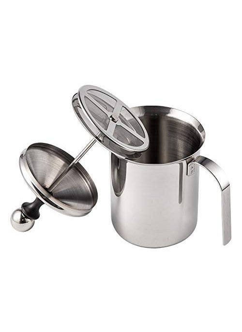 Emcrovi Coffee Frother Stainless Steel Manual Milk Frother Handheld Coffee Milk PitchersManual Operated Milk Foam Maker for Chocolate Coffee Beater400ml