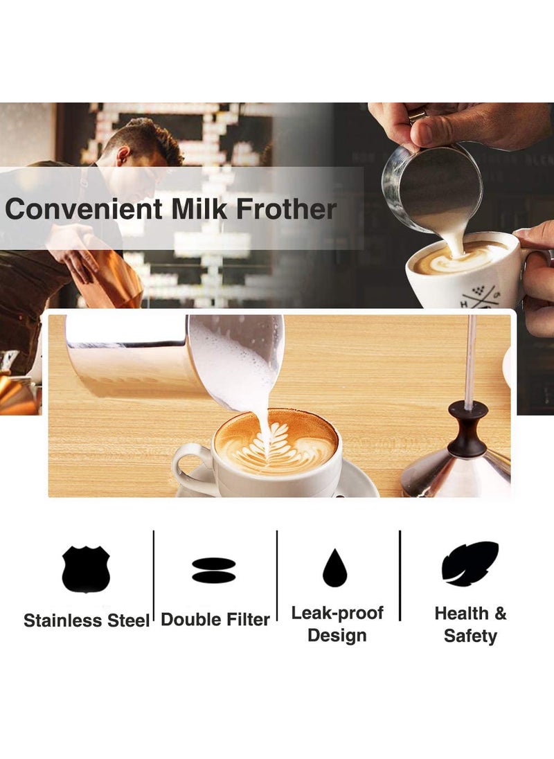 3DCREATIONS Stainless Steel Blender Milk Frother Coffee Beater for CappuccinoFoam Maker for Hot and Cold Coffee Milk with Double Froth Pump Handle and Lid 800 Ml