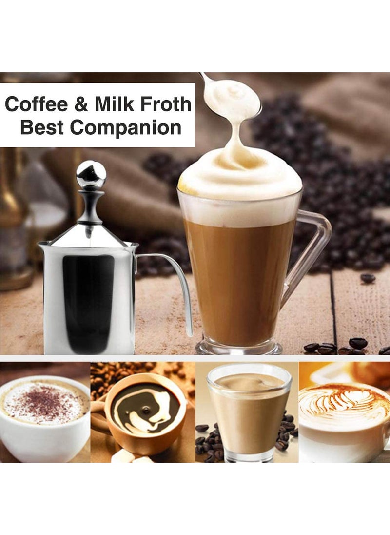 3DCREATIONS Stainless Steel Blender Milk Frother Coffee Beater for CappuccinoFoam Maker for Hot and Cold Coffee Milk with Double Froth Pump Handle and Lid 800 Ml