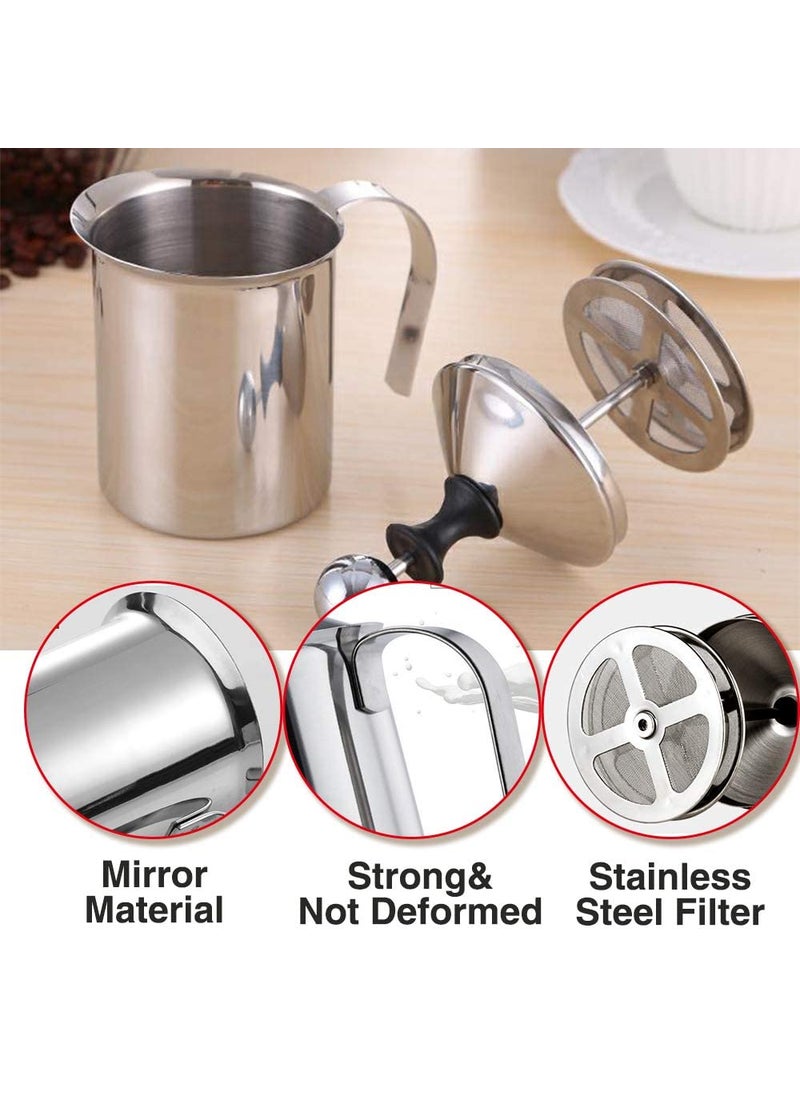 3DCREATIONS Stainless Steel Blender Milk Frother Coffee Beater for CappuccinoFoam Maker for Hot and Cold Coffee Milk with Double Froth Pump Handle and Lid 800 Ml