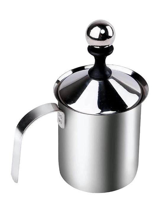 MINTOX Freezer Stainless Steel Milk Frother Cappuccino Coffee Frother Double Froth Pump Manual Milk Frother Stainless Steel Hand Pump 400ml