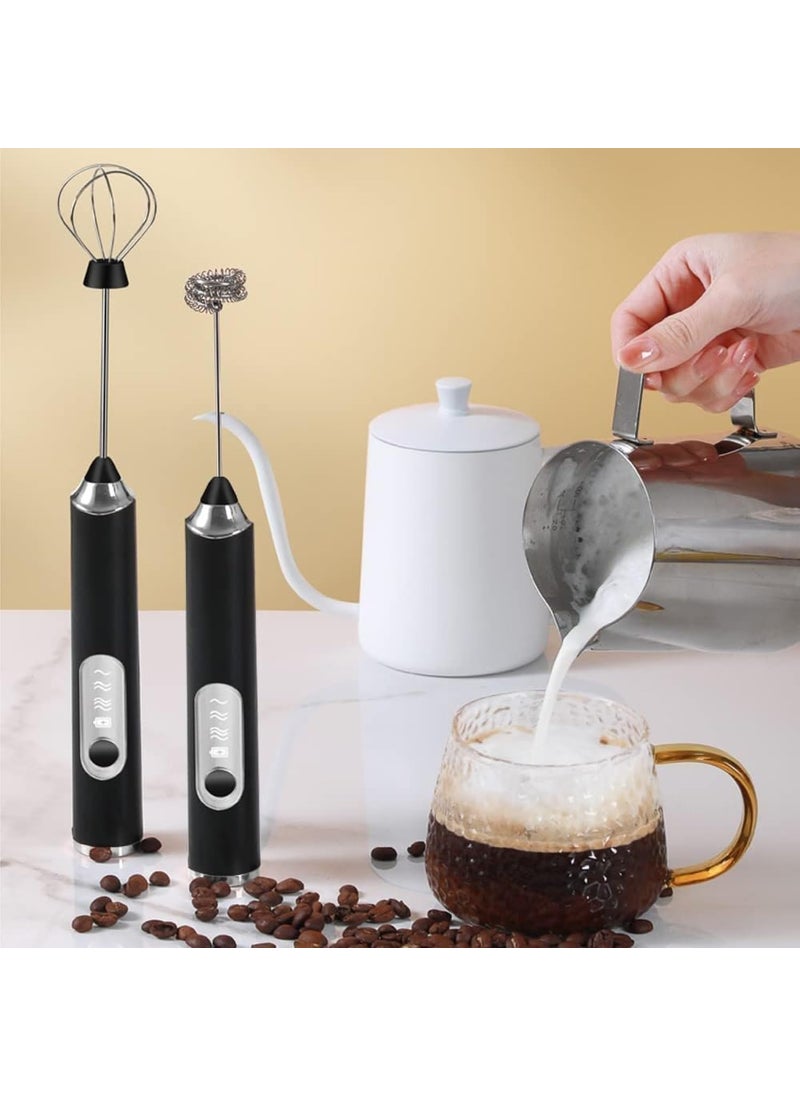 Rechargeable Handheld Milk Frother 3Speed Electric Foam Maker for Coffee with 2 Whisks and Coffee Decoration Tool Coffee Frother Mixer Standup