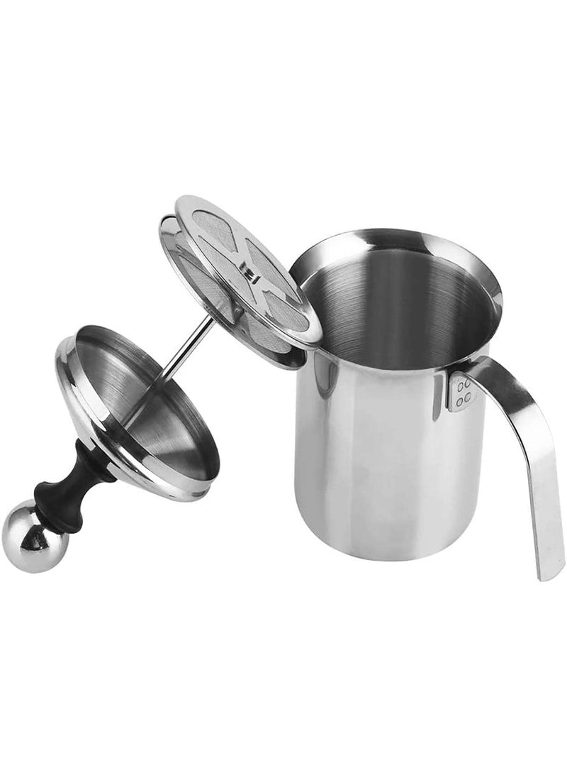 Manual Milk FrotherWOSTA Stainless Steel Hand Pump Milk Foamer Handheld Milk Frothing PitchersManual Operated Milk Foam Maker for Cappuccions and Coffee Latte 14Ounce 400ml