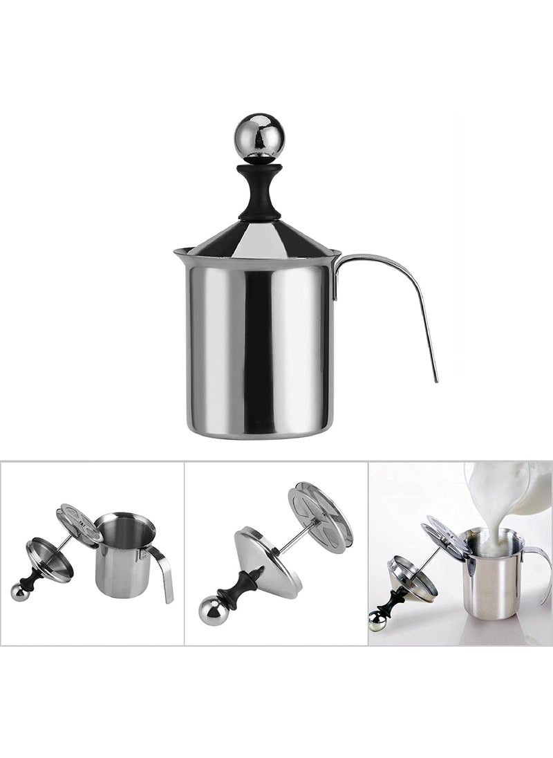 Manual Milk FrotherWOSTA Stainless Steel Hand Pump Milk Foamer Handheld Milk Frothing PitchersManual Operated Milk Foam Maker for Cappuccions and Coffee Latte 14Ounce 400ml