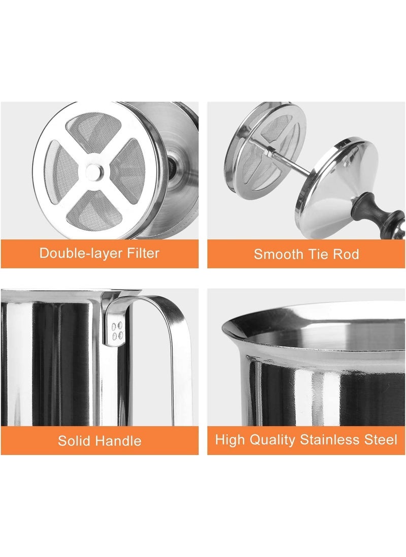 Manual Milk FrotherWOSTA Stainless Steel Hand Pump Milk Foamer Handheld Milk Frothing PitchersManual Operated Milk Foam Maker for Cappuccions and Coffee Latte 14Ounce 400ml