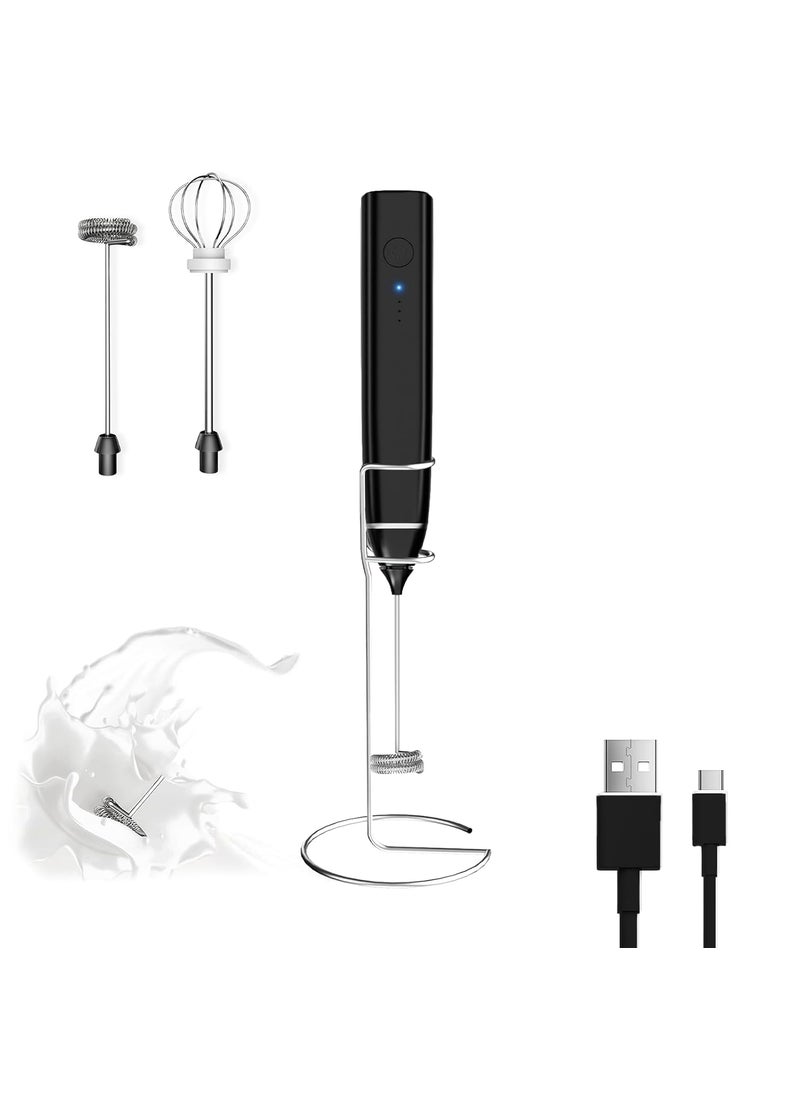Laposso Milk Frother Rechargeable Handheld Electric Whisk Coffee Frother Mixer with 2 Stainless whisks 3 Speed Adjustable Foam Maker Blender for Coffee Matcha Latte CappuccinoDeep Black
