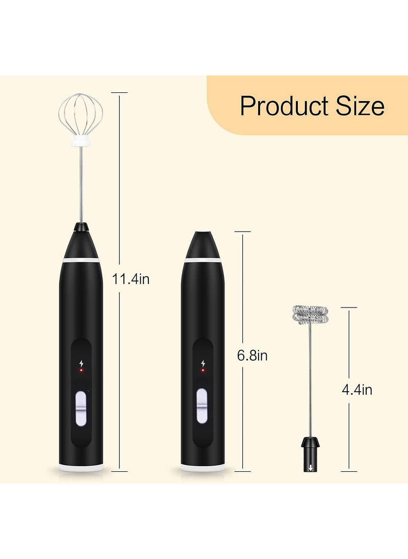 Milestore Milk Frother Handheld USB Rechargeable Electric Foam Maker for Coffee Cappuccino Egg Mix 2 Whisks for Coffee Frother Black
