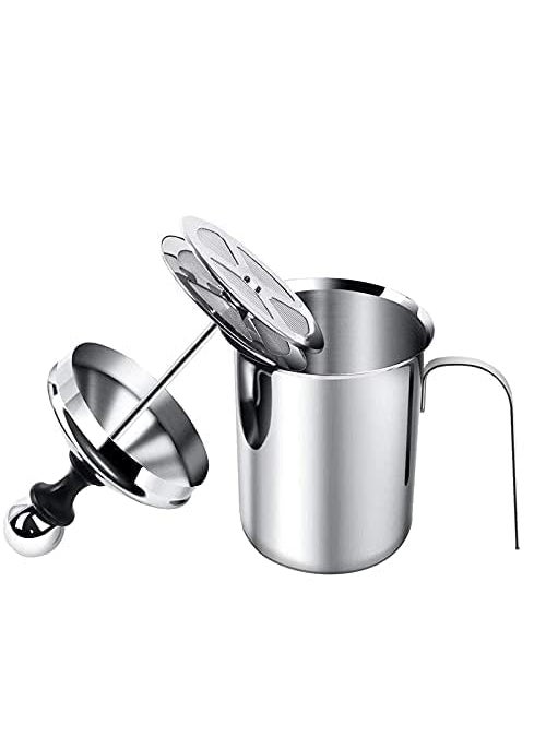 MotiBa Coffee Frother Stainless Steel Manual Milk Frother for Coffee Handheld Coffee Milk Frother PitchersManual Operated Milk Foam Maker for Cappuccino Coffee Beater Chocolate Coffee Beater