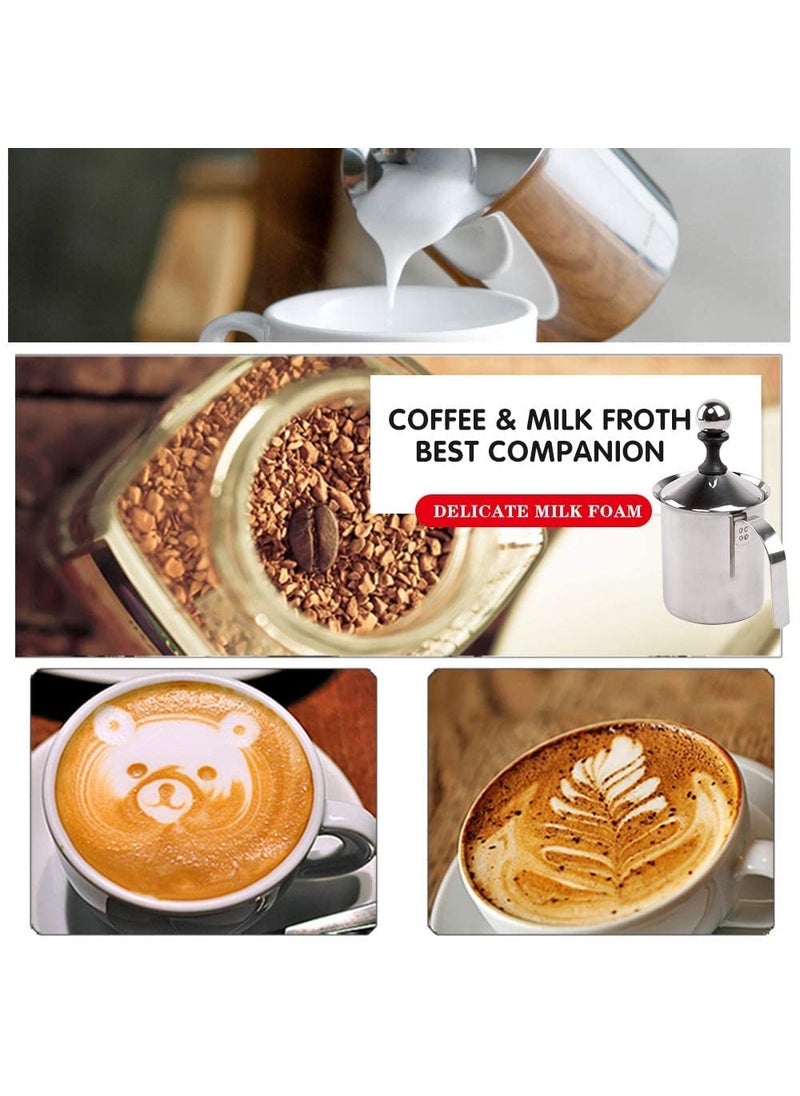Anugrah Manual Milk Frother Stainless Steel Hand Pump Milk Frother Cappuccino Coffee Frother Double Froth Pump Milk Coffee Foam Maker Mixer Hand Blender Creamer Beater 400ml