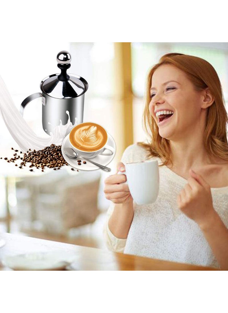 Anugrah Manual Milk Frother Stainless Steel Hand Pump Milk Frother Cappuccino Coffee Frother Double Froth Pump Milk Coffee Foam Maker Mixer Hand Blender Creamer Beater 400ml