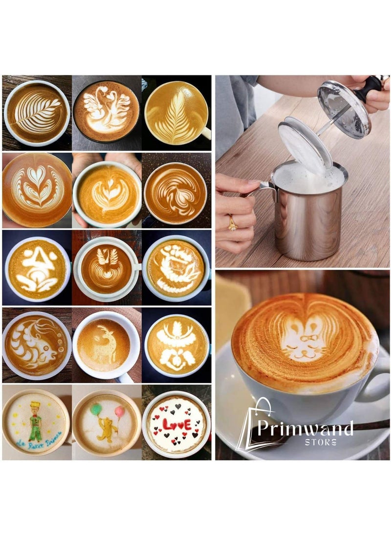Primwand Stainless Steel Manual Milk Frother Hand Pump Foam Maker with Double Froth Pump for Hot Cold Coffee Lattes Cappuccinos