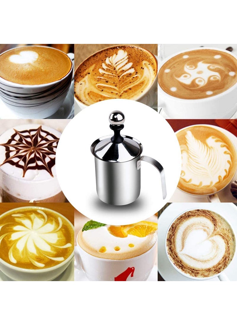 Freezer Stainless Steel Milk Frother Cappuccino Coffee Frother Double Froth Pump Manual Milk Frother Stainless Steel Hand Pump 400ml