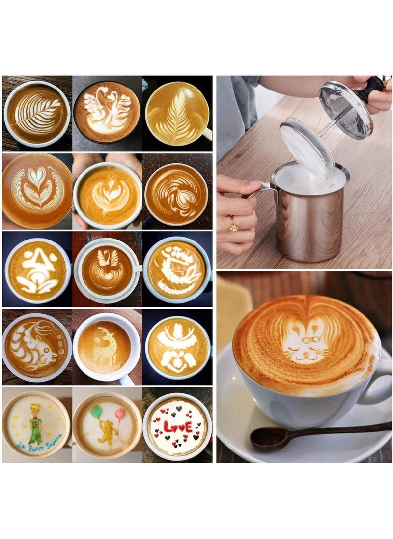 DEHLER Stainless Steel Milk Frother Coffee Frother BlenderManual Coffee Beater for CappuccinoFoam Maker for Hot and Cold Coffee Milk with Double Froth Pump Handle and Lid