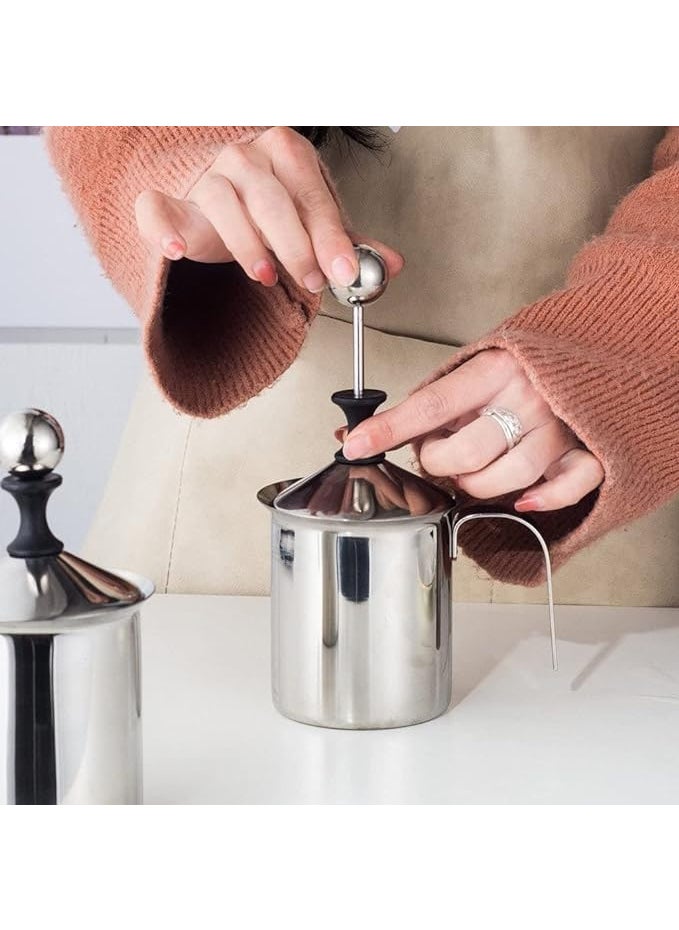 DZOVAGS Stainless Steel Milk Frother for Hot and Cold Coffee Coffee Foam Maker Double Froth Pump 400Ml