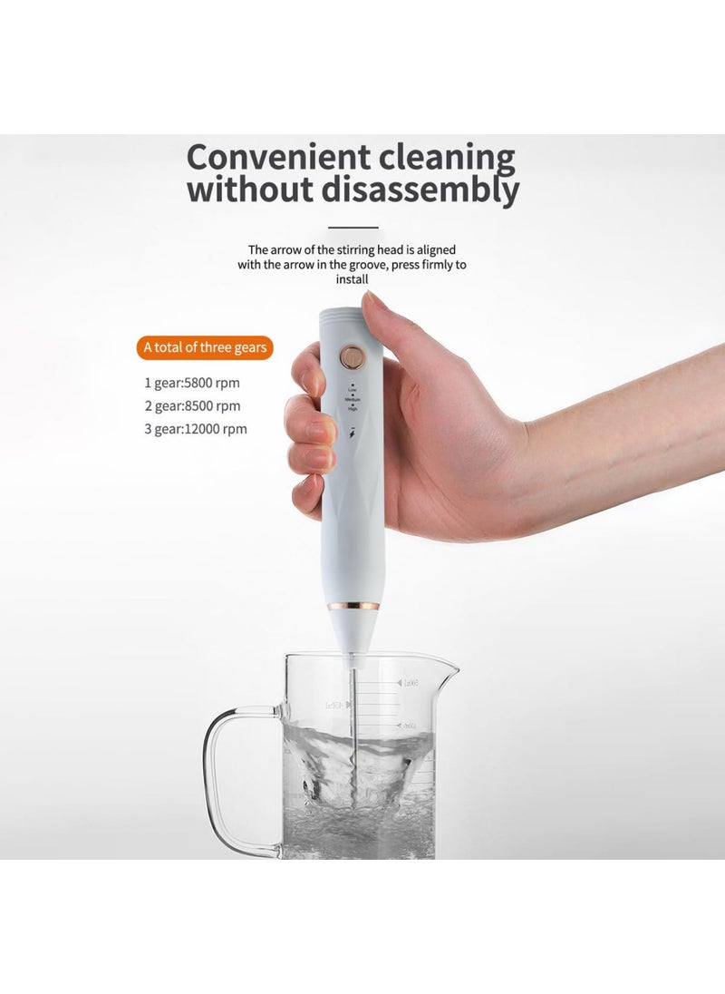 SHOPPOFOBIX Coffee Frother Electric Milk Frother for Shakes Mini Foamer for Cappuccino Frappe Matcha Egg Beater Hand Blender Standup Design White