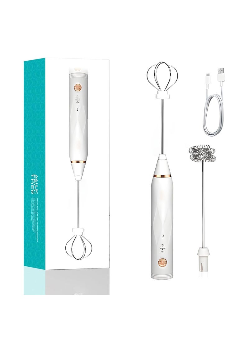 SHOPPOFOBIX Coffee Frother Electric Milk Frother for Shakes Mini Foamer for Cappuccino Frappe Matcha Egg Beater Hand Blender Standup Design White