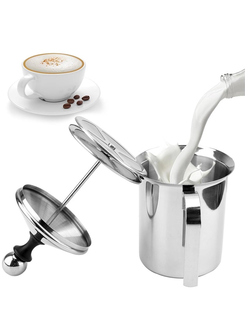 MVM Enterprise Milk Forther Coffee Milk Frother Steel Milk Frother for Hot and Cold Coffee Coffee Foam Maker Double Froth Pump 400Ml Manual Milk Froth