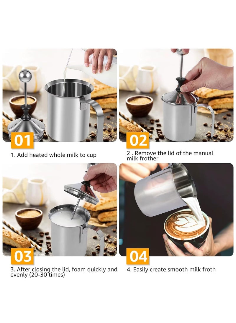 MVM Enterprise Milk Forther Coffee Milk Frother Steel Milk Frother for Hot and Cold Coffee Coffee Foam Maker Double Froth Pump 400Ml Manual Milk Froth