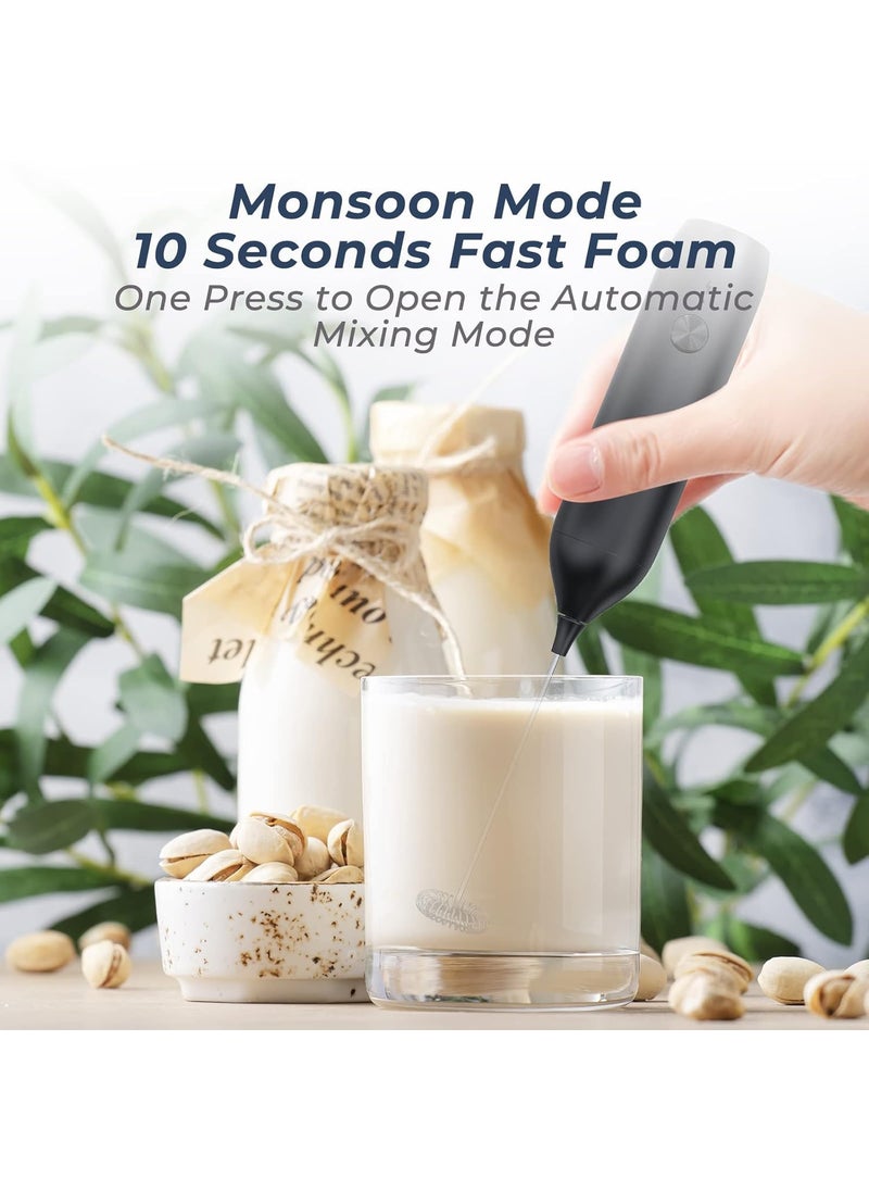 Rechargeable Milk Frother USBC Handheld Electric Whisk Nonslip Handle and Food Grade Stainless Steel Mixer Foam Maker Hand Blender Egg Beater Drink Mixer for Coffee Lattes Cappuccino Matcha