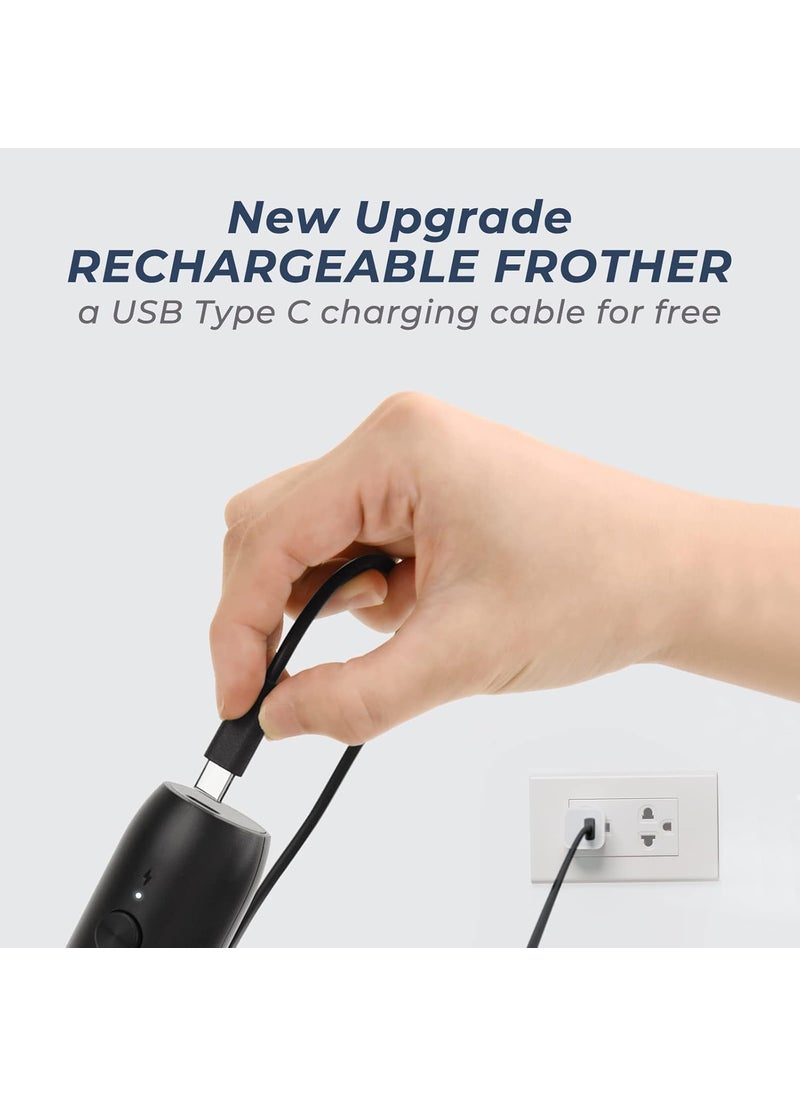 Rechargeable Milk Frother USBC Handheld Electric Whisk Nonslip Handle and Food Grade Stainless Steel Mixer Foam Maker Hand Blender Egg Beater Drink Mixer for Coffee Lattes Cappuccino Matcha