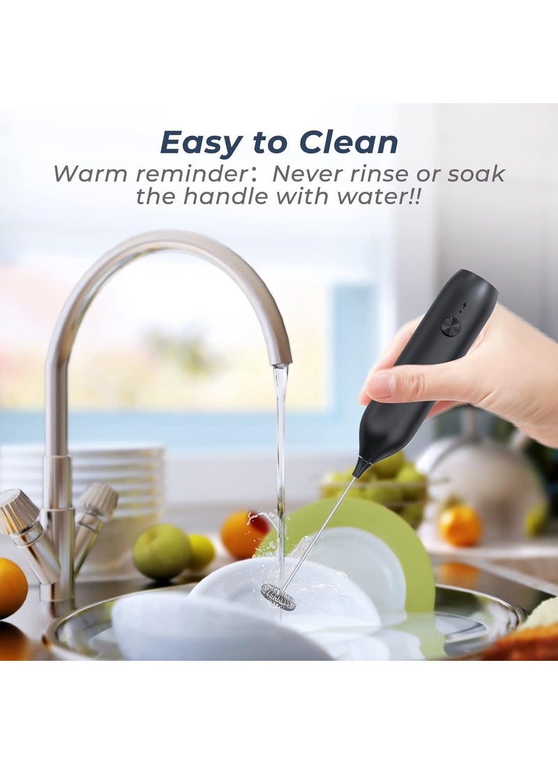 Rechargeable Milk Frother USBC Handheld Electric Whisk Nonslip Handle and Food Grade Stainless Steel Mixer Foam Maker Hand Blender Egg Beater Drink Mixer for Coffee Lattes Cappuccino Matcha