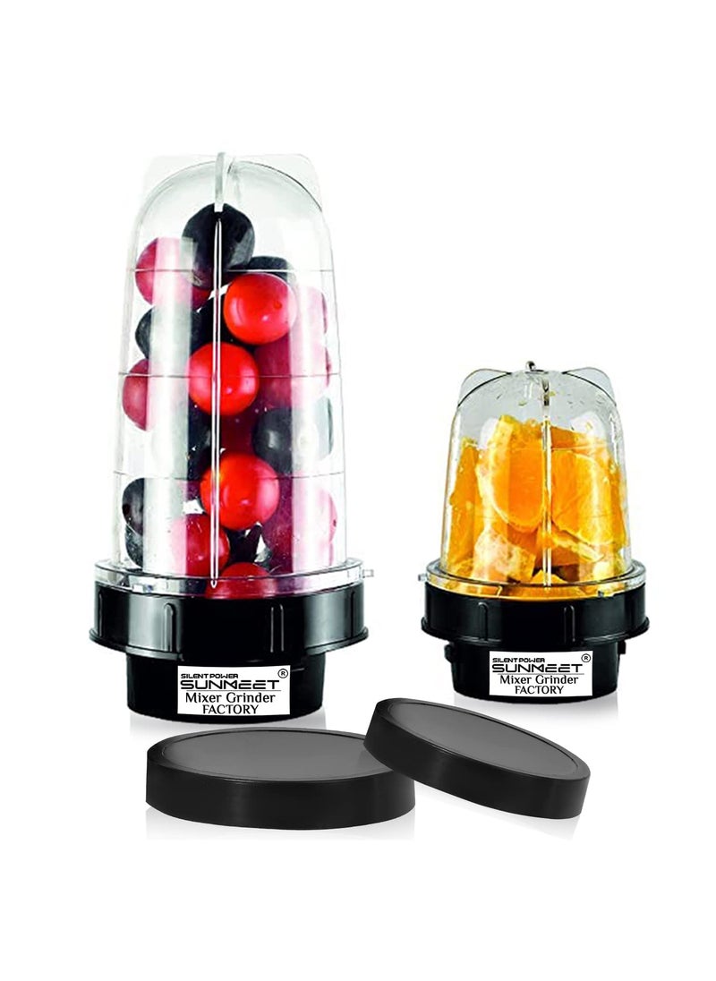SilentPowerSunmeet Bullet Jars for Mixer Grinder Set of 2 530 ML 350 ML ABS Transparent Plastic Mixer Juicer Jar Black NMGF11