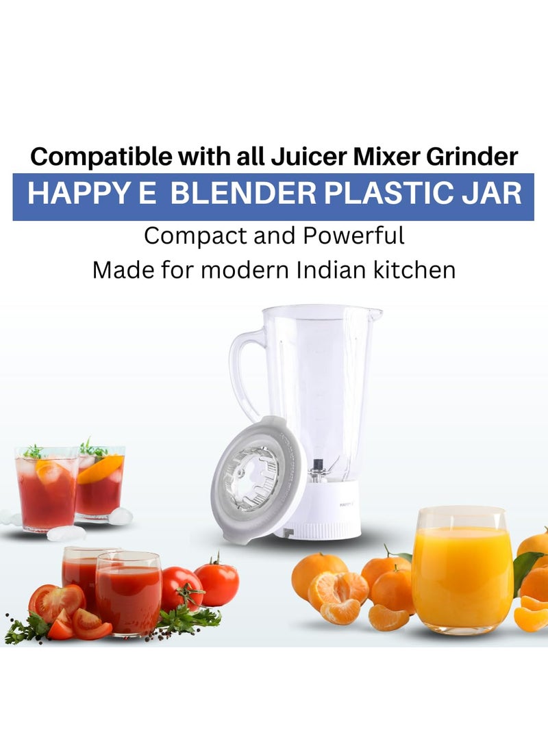 HAPPY E Juicer Mixer Grinder Blender Plastic Jar Mixer Jar 1500 ML White