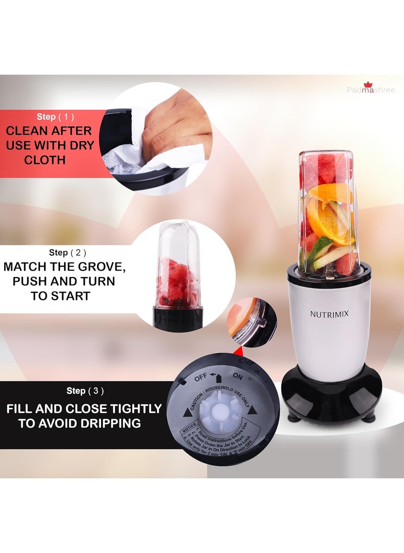 NutriMix Blender Mixer and Grinder Juicer Mixer Grinder 3 Jar 2 Blade 1 Sipper Cap for Smoothie Maker Blender Chopper 22000 RPM full copper Motor 500 Watts 2 Year WarrantyLidsSilver