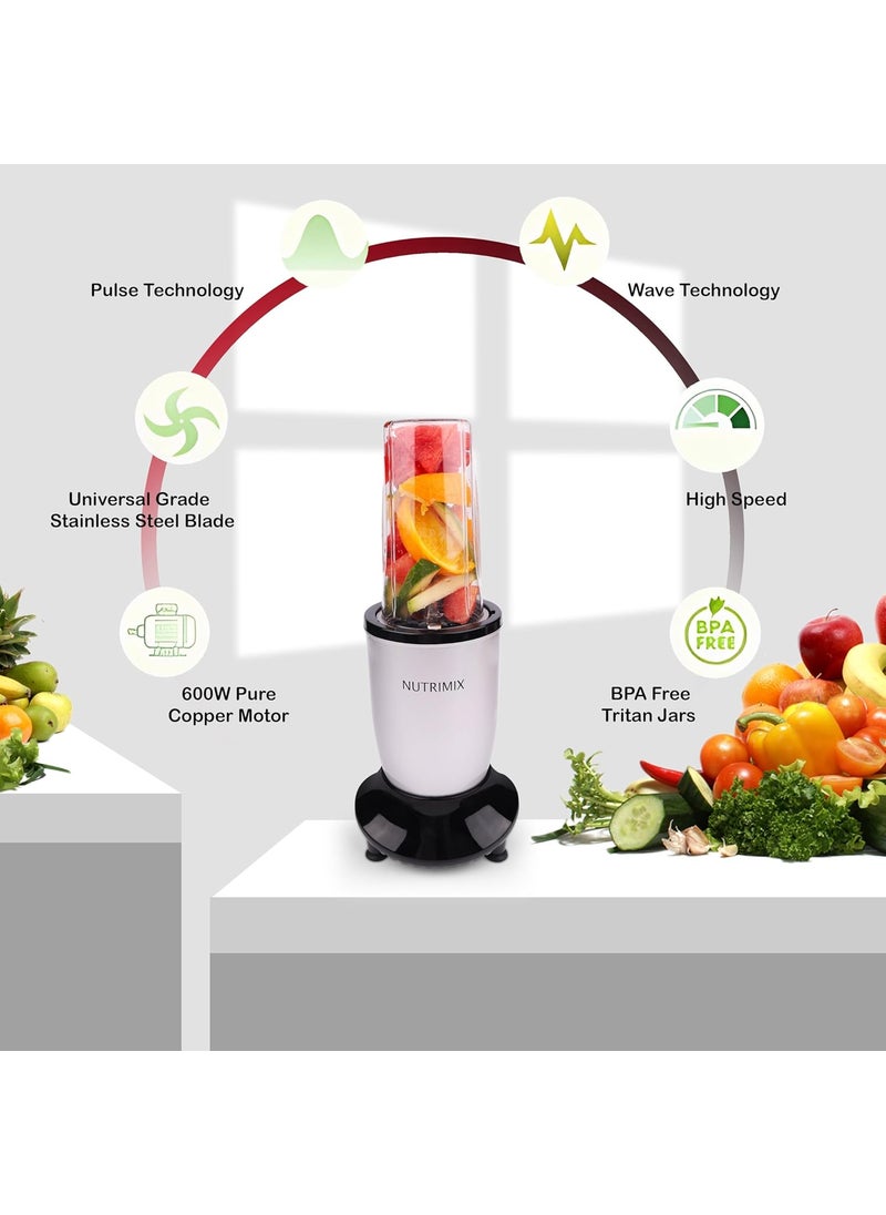 NutriMix Blender Mixer and Grinder Juicer Mixer Grinder 3 Jar 2 Blade 1 Sipper Cap for Smoothie Maker Blender Chopper 22000 RPM full copper Motor 500 Watts 2 Year WarrantyLidsSilver