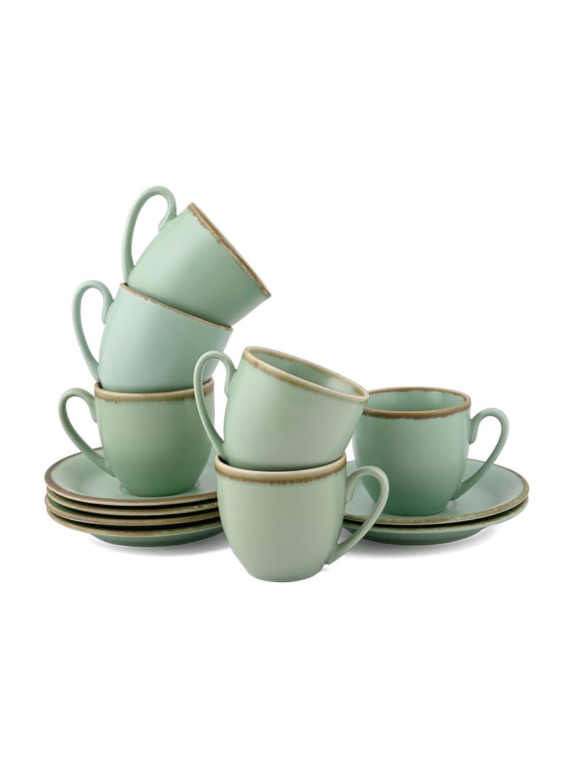 Hitkari Potteries Porcelain Crackled Matt Cup Saucer Set of 12Pc Morning Evening Tea Tea Cup Cup Plate Premium Design Crackled Green Matt1
