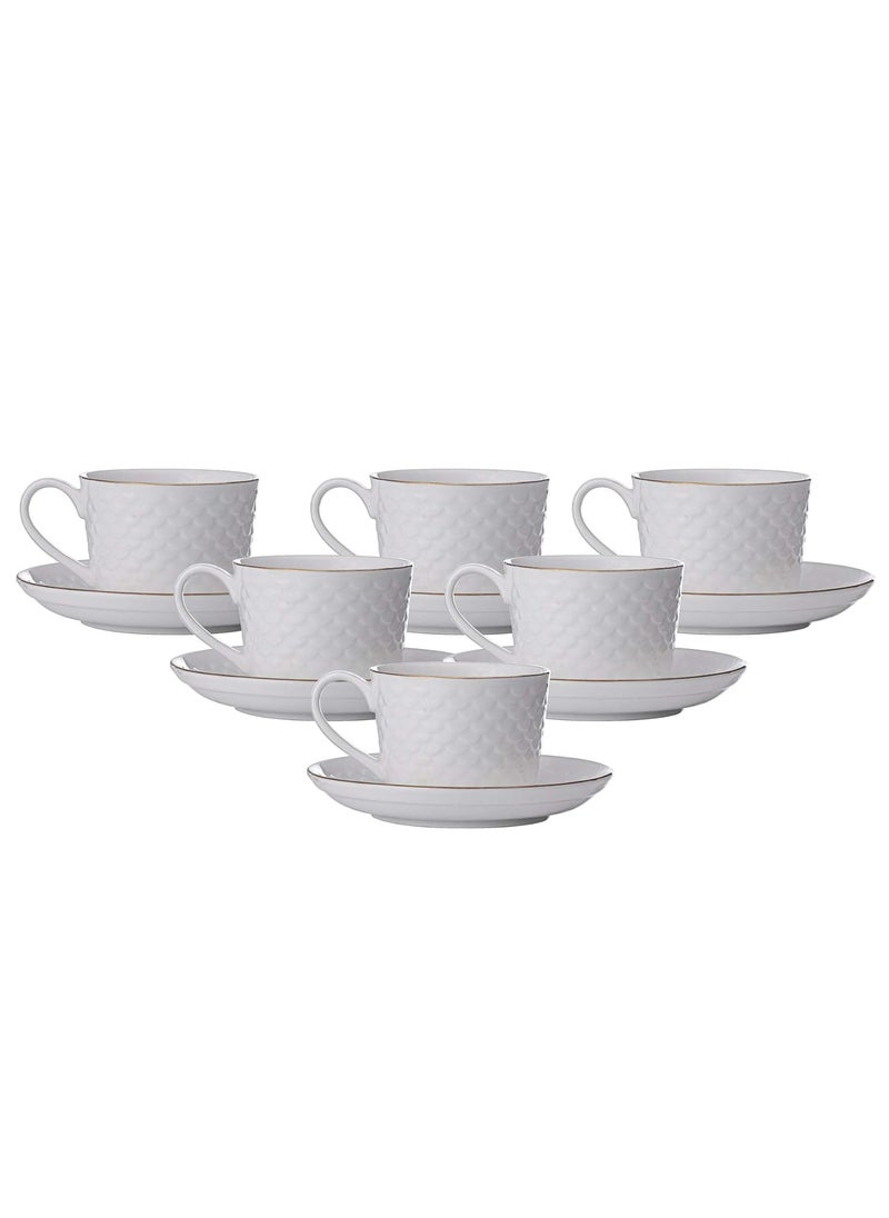 Clay Craft Ceramic Gold Line Cup and Saucer Set Excellent for Home and Kitchen and can be Used for Any Gifting Purpose Ripple