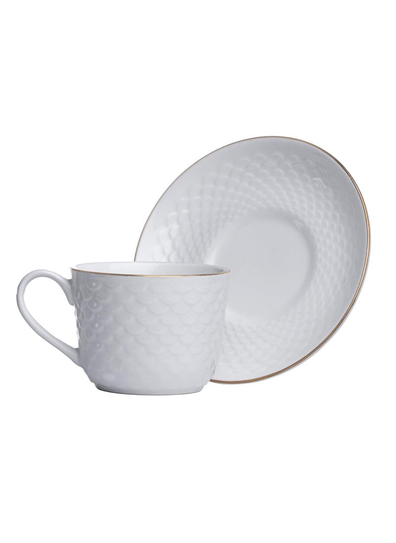 Clay Craft Ceramic Gold Line Cup and Saucer Set Excellent for Home and Kitchen and can be Used for Any Gifting Purpose Ripple