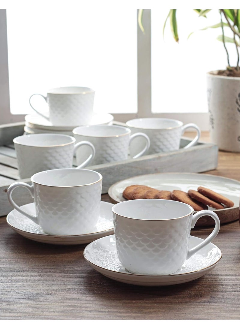 Clay Craft Ceramic Gold Line Cup and Saucer Set Excellent for Home and Kitchen and can be Used for Any Gifting Purpose Ripple